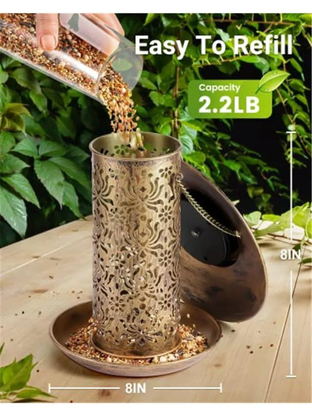 New Solar Bird Feeder for Outdoors Hanging, Metal Wild Bird Feeder for